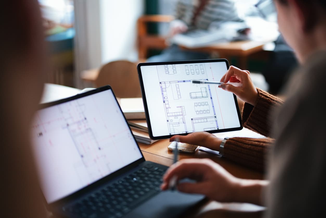 Architectural plans on laptop